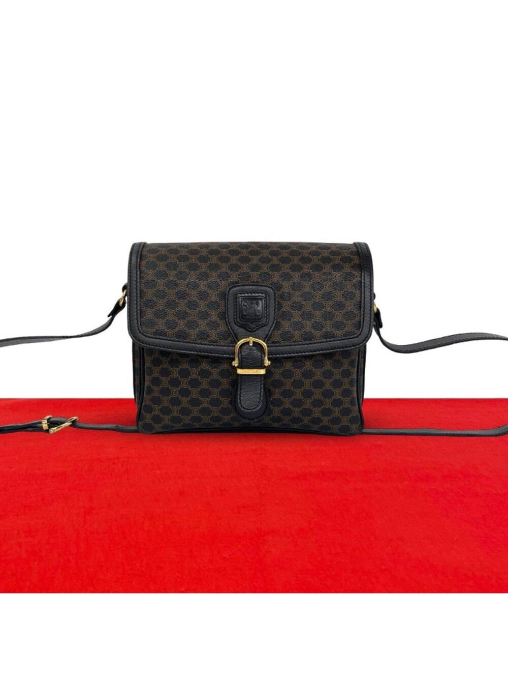 Celine Vintage Macadam Blason Pattern Triomphe Leather Shoulder Bag Pochette